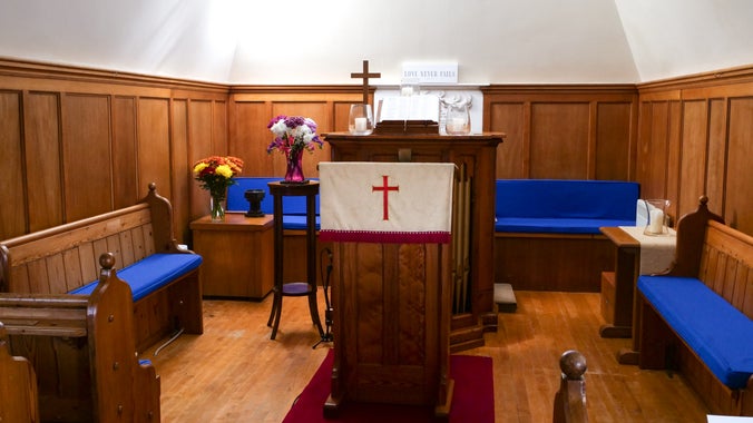 Interior of the Point in View Chapel at A la Ronde, Devon.